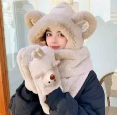 クマ耳付きフリースマフラー