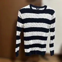 ネイビーとホワイトのストライプ長袖ニット