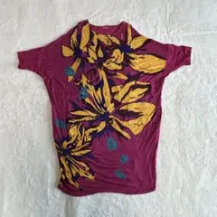 【美品】アミナ 花柄ドルマンチュニック カットソー パープル系 フリーサイズ 系のサムネイル