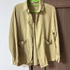 コットン カーキ色 カジュアルシャツ