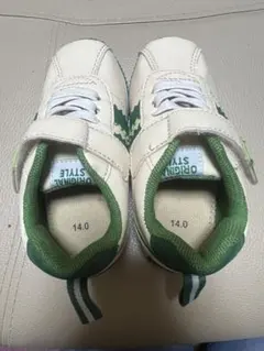 ホワイト/グリーン ベルト付きスニーカー 14.0