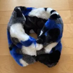 ファー ネックウォーマー スヌード 青黒白