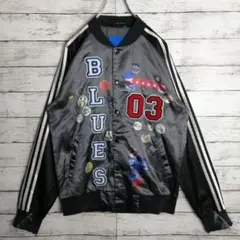 adidas ワッペン スカジャン ジャケット S 黒系