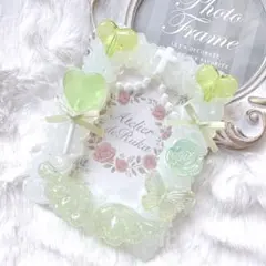 トレカケース　ホイップデコ　B8 天使　羽　アメ　パール　黄緑　リボン　ハート