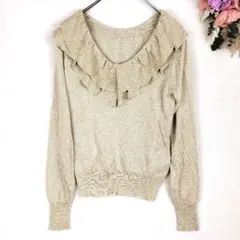 SHIPS any　フリルニットセーター　光沢　ラメ糸　春服　Mのサムネイル
