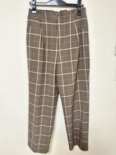 クチュールブローチ　ブラウン チェック柄 スラックス　L パンツ　ボトムス