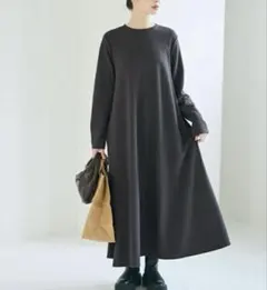 新品cocaエンボス加工AラインワンピースLチャコールグレー