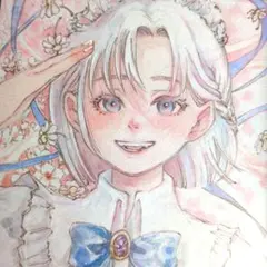 手描き　イラスト　オリジナル　アナログ　水彩画　原画　色紙