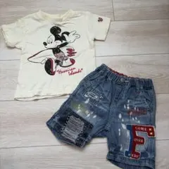 ミッキーマウス Tシャツ＆デニムショートパンツ