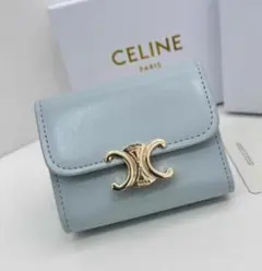 CELINE 三つ折り財布 ライトブルー