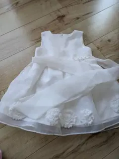 ホワイト フラワーモチーフ ベビードレス 18-24M