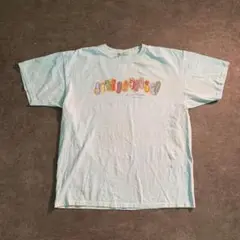 【anvil】ビーチサンダル　プリントTシャツ　水色　コットン古着usedSM8