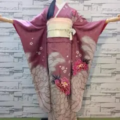 正絹振袖 駒刺繍 絞り 金彩 振袖セット 振袖フルセット くすみピンク 79