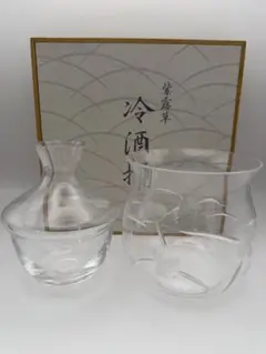 HOYAクリスタル 紫露草 クーラー付き冷酒揃 木箱付きです