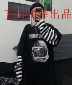 玉山川泽ファッション★カジュアル★重ね着風ボーダーロンTT