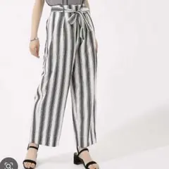 ストライプ ハイウエストパンツ　アズール
