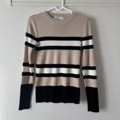 anela tokyo ボーダーニットトップス 細見え ベージュ 美品 着回しのサムネイル