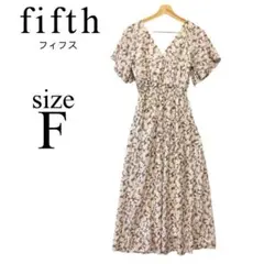 fifthフィフス✨ロングワンピース【フリー】花柄 半袖 Vネック 白