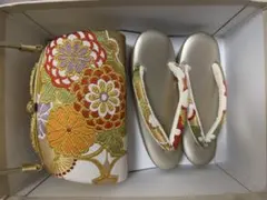 値下げ交渉可　岩佐謹製 振袖用 バッグ 草履 セット ゴールド系 京都西陣帯地