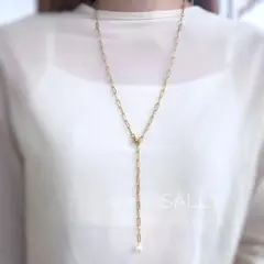 new【ゴールド】ステンレス　バロック淡水パールスクエアチェーンネックレス