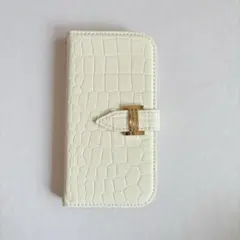 らくらくスマートフォン F-52B 手帳型ケース ホワイト ミラー付 クロコ調