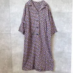 【1点物】昭和レトロ 総柄 シャツワンピース ロング丈 半袖 ヴィンテージ感