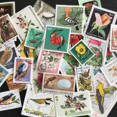 海外ヴィンテージ使用済み切手（花鳥）ランダム30枚