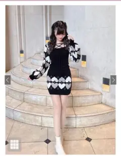 GRL ワンピース 黒 アーガイル