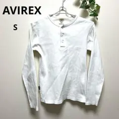 AVIREX ホワイト ヘンリーネック 長袖Tシャツ　前ボタン