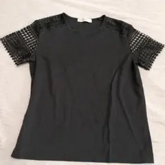 《美品》BEAUTY&YOUTH ファブリックレースTシャツ　ブラック