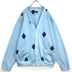 ハバンドHABANDアーガイルチェックスウェットカーディガン水色ライトブルー