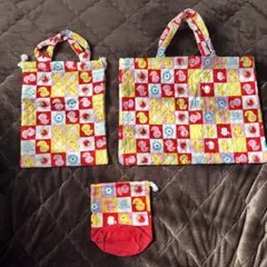 幼稚園・保育園　手提げバッグ&上履き入れ&マチあり巾着3点セット　ひよこ