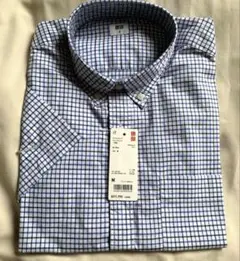 ユニクロ チェックシャツ 半袖 M ブルー