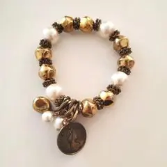 ビーズブレスレット ゴールド ホワイト