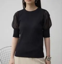 AZUL by moussy シースルーパフスリーブTシャツ ブラック