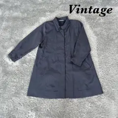 Vintage ヴィンテージ ステンカラーコート 薄手 肩パッド付 光沢感