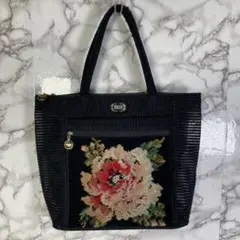 フェイラー　FEILER　花柄シェニール織メッシュトートバッグ　黒のサムネイル