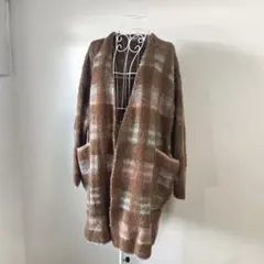 グリード インターナショナル　ボアチェックガウン　ブラウン　F ゆったり