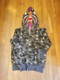 BAPE フード付きパーカー グレー/カモフラージュ A BATHING APE】CITY CAMO SHARK FULL ZIP HOODIE グレー 2XL (A