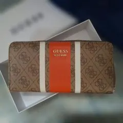 GUESS 長財布 ラウンドファスナー ロゴ柄 オレンジのサムネイル