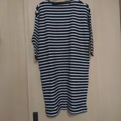 ✬オーガニックコットン太番手ボーダードロップショルダーワンピース　ネイビー×白