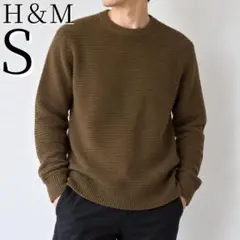 エイチアンドエム S カーキ コットンニット セーター 長袖 メンズ