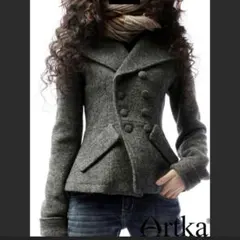 未使用 Artka ツイード ダブルブレスト ピーコート グレー
