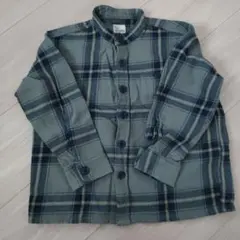 110cm チェックシャツ グリーン 長袖 シャツ チェック 襟なし