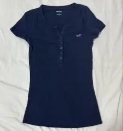 HOLLISTER ヘンリーネックリブトップ ネイビー S