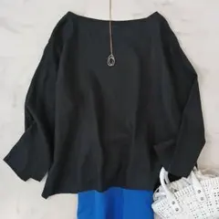 美品 オーシバル 上質 リネン100％ ボートネック プルオーバー ブラック