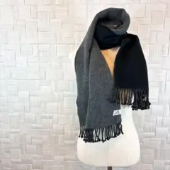 HERMES カシミヤマフラー グレー　ブラック フリンジ付き リバーシブル