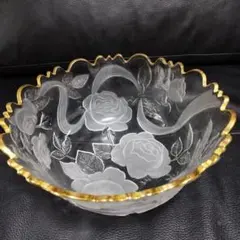 昭和レトロクリスタルガラス製 バラデザインボウルMadeinJAPAN