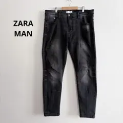 ザラマン　デニムパンツ　スキニー　ダメージ加工　ブラックデニム　ストレッチ　黒