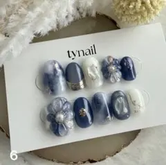 ネイルチップ　現品　ニュアンス　成人式　振袖　前撮り　お花　ブルー　マグネット